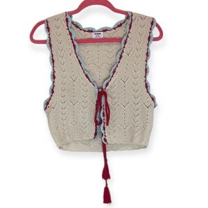 Cotton On Cream Knit Vest with Red and Blue Details